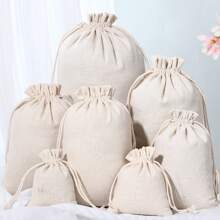 1 pieza Bolsa de lino gris con puntada de cierre y cordón, bolsa de joyería blanca para almacenar artículos pequeños, conveniente para bodas, viajes, regalos y organización de la vida diaria, útiles escolares, accesorios escolares, de vuelta a la escuela, estudiantes universitarios