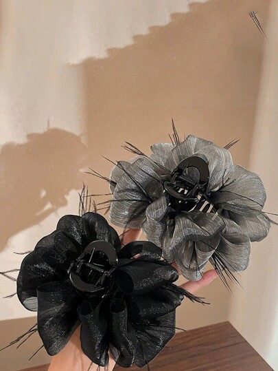 2pcs/3pcs Set Fashion Women Bowknot & Feather Decor Big Hair Claw Hair Claw, Beach Accessories, Claw Clip Fall Winter Flower Hair Clip Hair Accessories For Women For Vacation Outfits Woman