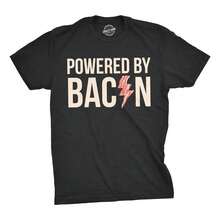 Mens Powered By Bacon T Shirt Funny Food Love Apparel Sarcastic Saying Gift Mens Funny T Shirts Cool Vintage Fashion T-Shirt Gift Classic Menswear - 黑色 - 查看 1