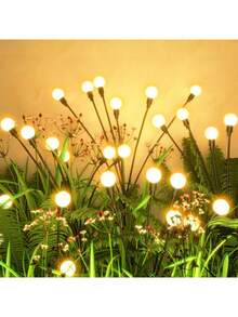 2pcs/Set Swing Solar-Powered LED Firefly Decor Lawn Lamp With 8/10 Lights, Garden Yard Decorative Festive Lighting (Random Solar Panel Switch) - Multicolor - View 1