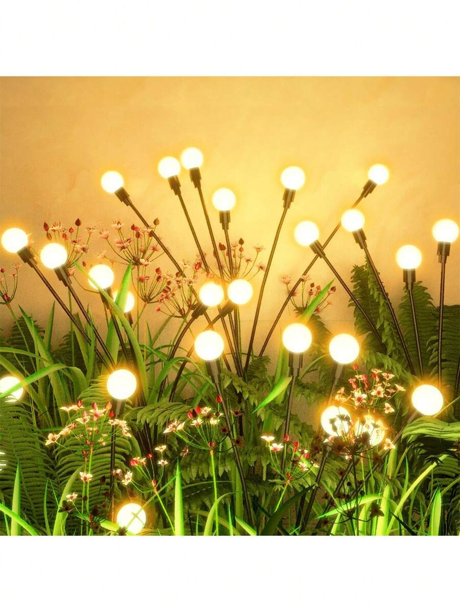 2pcs/Set Swing Solar-Powered LED Firefly Decor Lawn Lamp With 8/10 Lights, Garden Yard Decorative Festive Lighting (Random Solar Panel Switch) - Multicolor - View 1