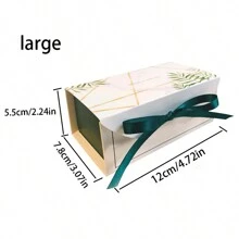 10pcs Leaf Print Gift Box With Ribbon, Paper Candy Box For Wedding