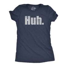 Womens Huh T Shirt Funny Interesting Wondering Weird Joke Tee For Ladies Funny Womens T Shirts Cute Vintage Fashion Casual Ladies T-Shirt Gift - 希瑟海軍藍 - 查看 1