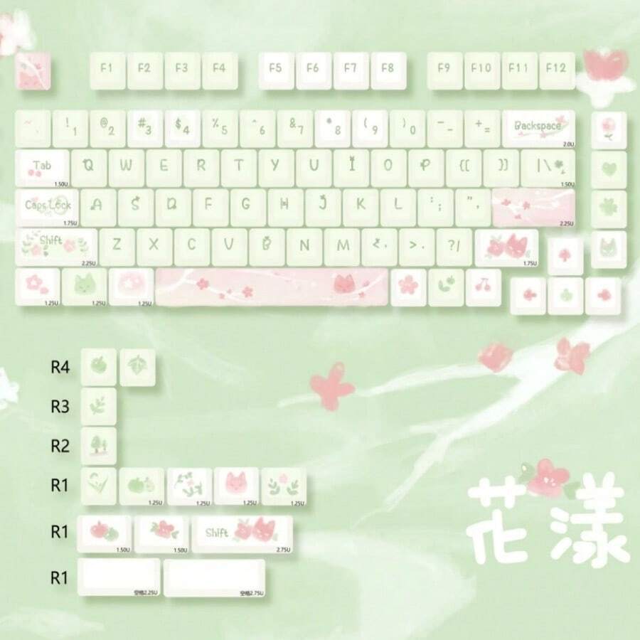 Teclas personalizadas de estilo de chica para teclado mecánico PBT XDA de 95 teclas - verde claro - Ver 1
