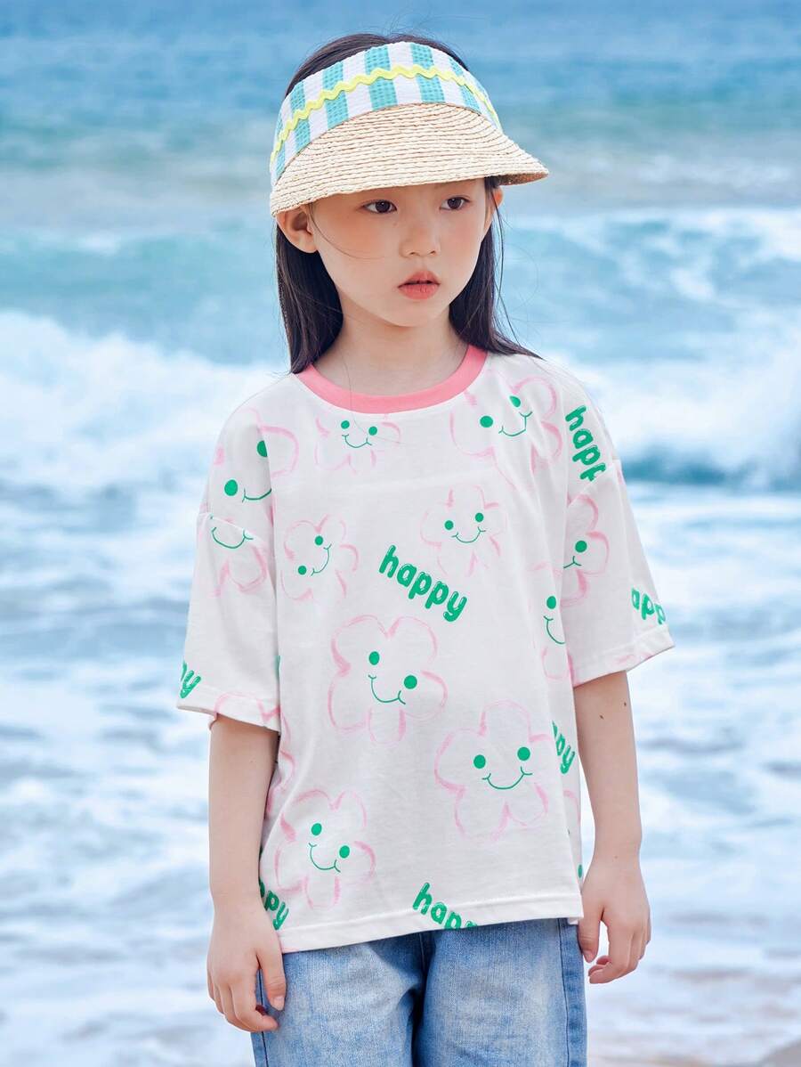 zosee Young Girl Cute Printed Short-Sleeved T-Shirt, Summer Clothes 2024 New Short-Sleeved Stylish Little Girl Top For Beach Party