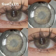 FRESH LADY (0.00-6.00D) 1對灰色隱形眼鏡，細膩融合瞳孔，逼真虹膜軟片，適合日常配戴、派對、性感妝容，年用/6個月使用，14.20mm - 灰色 - 查看 3