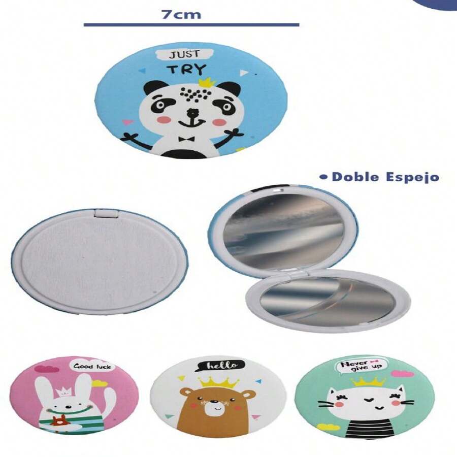2 Pcs Espejo de Bolsillo con , Espejo de Bolso, Espejo de Mano de Doble Cara, Espejo Compacto Plegable portátil Circular, Llevar en el Bolso y de Viaje - Multicolor - Ver 1