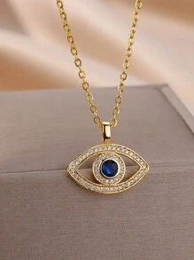 Colar com pingente de zircônia e mau-olhado, 1 peça, para mulheres, aço inoxidável, cor dourada, 2025, joia turca da sorte, presente estético