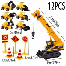 12 Pieces/Set Of Cake Decoration For Engineering Vehicles - Excavator, Bulldozer, Loader Cake Decoration For Boys' Birthday Parties,Christmas
