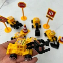 12 Pieces/Set Of Cake Decoration For Engineering Vehicles - Excavator, Bulldozer, Loader Cake Decoration For Boys' Birthday Parties,Christmas