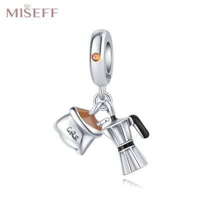 MISEFF MISEFF 1 pezzo Di Fascino In Argento Sterling S925 Con Macchina Per Bere Caffè E Chicco Di Caffè Pendente Adatto Per Braccialetti Collane Gioielli di Lusso DIY Regali di Compleanno per Donne