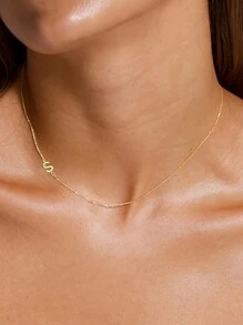 Vanel 1pc Y2k Minimalist Alphabet Necklace, Stainless Steel Name Necklace, 26 Letters A-Z Charm Pendant Necklace, Initial Letter Necklace, Golden Tone Girls' Birthday Gift - Yellow Gold - View 7