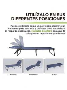 Hikeo Catre Plegable para Exterior e Interior, Camastro Ajustable a 4 Posiciones con Reposapiés, Portátil y Ultrarresistente, Soporta hasta 150 kg, Ideal para Casa de Campaña, Playa, Jardín, Alberca - Azul - Ver 6