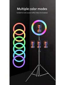 Aro de luz led RGB multi color profesional 10 pulgadas ajustable 360 grados con soporte para celular, inclulye  tripie - Multicolor - Ver 4