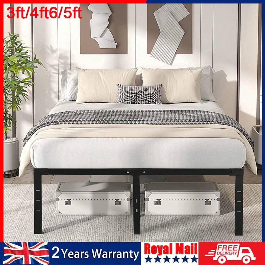 OYAJIA Single / Double / King Size Metal Bed Frame Bed Platform Bed Base 3ft 4ft6 5ft,90*190cm,135*190cm,151*190cm - Black - View 1