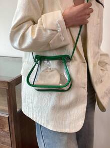 拉繩閉合透明PVC簡約沙灘旅行防水桶型斜挎袋，女士專用。符合體育場12*12*78清晰透明手提包，適用於音樂會、運動賽事和節日 - 綠色 - 查看 3