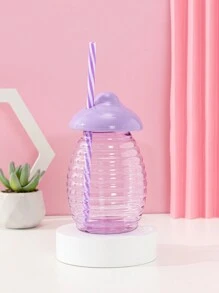 1pc Cute Purple Mushroom Shaped Juice Cup With Straws - Purple - View 1