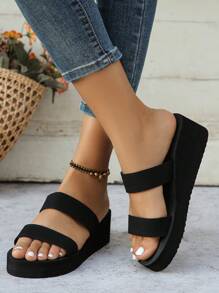 Nuevas zapatillas de playa para mujeres con decoración de pedrería anti-deslizantes para verano, sandalias de tacón alto con doble correa, perfectas para bodas de playa, vacaciones al aire libre