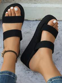 Nuevas zapatillas de playa para mujeres con decoración de pedrería anti-deslizantes para verano, sandalias de tacón alto con doble correa, perfectas para bodas de playa, vacaciones al aire libre