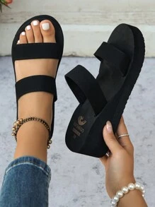 Nuevas zapatillas de playa para mujeres con decoración de pedrería anti-deslizantes para verano, sandalias de tacón alto con doble correa, perfectas para bodas de playa, vacaciones al aire libre