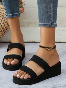 Nuevas zapatillas de playa para mujeres con decoración de pedrería anti-deslizantes para verano, sandalias de tacón alto con doble correa, perfectas para bodas de playa, vacaciones al aire libre