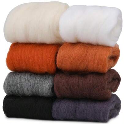 Needle Felting Knitted 80 G, Knitted Roving, 8 Colors Felting Felting Knitted Bulk, Knitted Roving For Needle Felting, For DIY Craft Materials And Felting Knitted Craftsmen, White, Black, Brown