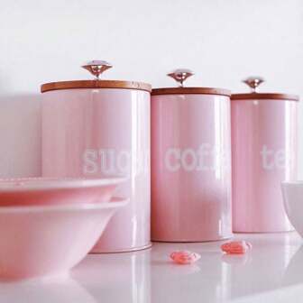3pcs/Set Storage Tanks Dust-Proof Bamboo Cover Utensils Multifunction Box Tea Coffee Sugar Box Case Househould Can Bottle Mason Candle Jars With Lid Pink Tea Accessories Coffee Accessories Kitchen Stuff,Kitchen,Christmas Gift