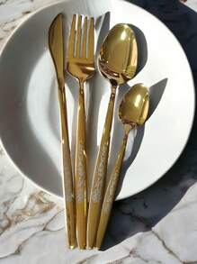 Faqueiro de Inox De Luxo Talheres de Cozinha Dourado Slim faca de Mesa Colher de Mesa Colher de Sobremesa Garfo de Mesa 24peças
