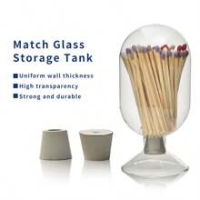 1pc Matchbox Storage Jar With Long Wooden Stick For Essential Oil Candles, Glass Bottle Holder In Colorful Style, Matches Not Included - Clear - View 1
