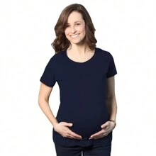 Camisa de maternidad para mujeres, camiseta de embarazo lisa y en blanco, anuncio de nuevo bebé, parte superior de la protuberancia - Marina de guerra - Ver 1