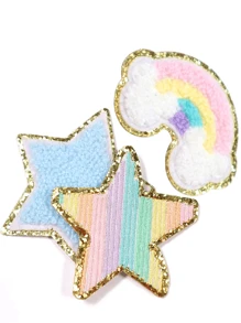 3入組五角星彩虹毛絨刺繡熱縮帽服貼布裝飾貼紙工藝徽章模板DIY賀卡手工製作服裝配件刺繡服裝貼片徽章補丁背包裝飾縫上補丁袋裝飾壁布衣物小帽子 - 彩色 - 查看 2