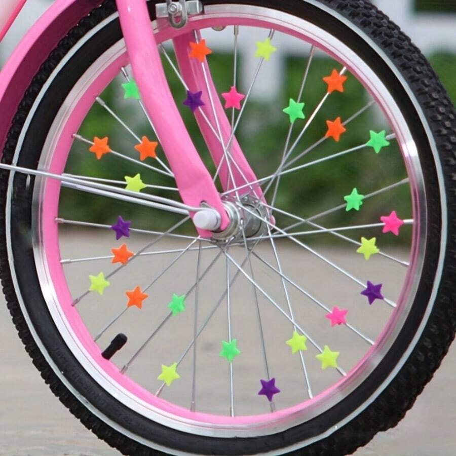 36 sztuk kolorowych plastikowych szprych rowerowych w kształcie gwiazdy - idealne akcesoria do dekoracji rowerów - Kolorowe szprychy w kształcie gwiazdy do rowerów dziecięcych, trwałe i łatwe w montażu - Wielokolorowe - Zobacz 1