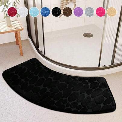 YIMEIS 1 st flanell 3D svarta stenar präglade solfjäderformade badrumsmatta, mjuk, halkfri, snabbtorkande bågformad badrumsmatta, absorberande duschmatta för heminredning, passar bågformad duschrumsdesign och sparar badrumsutrymme utomhusmatta dörrmatta höstdekor badrumstillbehör tillbaka till skolan entrédekor