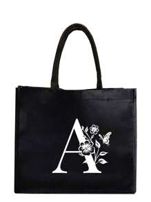 1PC Black Linen Handbag With White Flower Butterfly Letter Print Design,Simple And Elegant,Personalized Bridesmaid Wedding Gift Bag, Makeup Bag,Travel Simple Storage Bag,Solid Color Cosmetics Wallet,Large Capacity Travel Makeup Bag: The Perfect Match For Outdoor Beauties! Suitable For Weddings,Birthdays,Beaches,And Holidays - Black - View 26