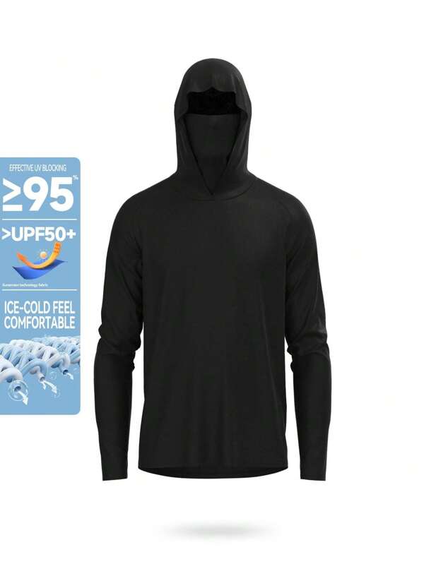 Men's Hooded Sweatshirt With Neck Gaiter, Long Sleeve Fishing Hiking Outdoor Running Workout Face Mask