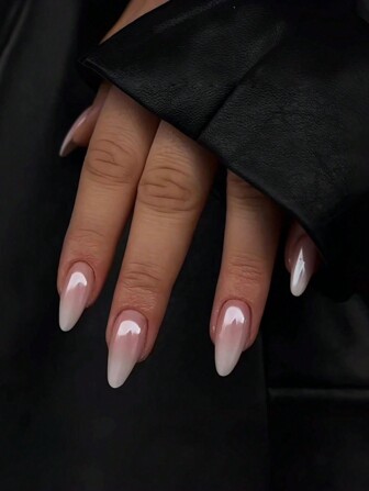 24pcs Aurora Mermaid Sharp False Nails, Almond Shape, With 1pc Jelly Gel, 1pc Buffer Block Press On Nails