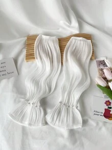 1pair Women's Multicolor Wide-Brimmed Sun Protection Ice Silk Sleeves With Pearl Embellishment, Perfect For Daily Wear And Travel Outfits In Summer