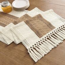 1pc Boho Table Runner  Macrame Table Runners For Home Decor Cream & Brown Macrame Table Runner With Tassels For Boho Dining Bedroom Decor Rustic Bridal Shower