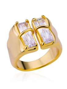 1Pc European And American Style White Cubic Zirconic Square Ring ,Suit For Women's Luxury Jewelry Wear Accessories Wedding Gift - 1 - View 10