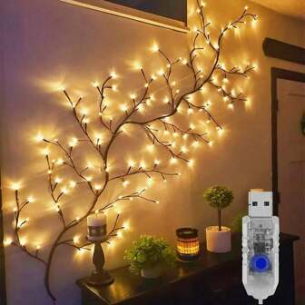 1pc 1.8m/5.9Ft USB Powered Artificial Plants Tree Branches 96 LEDs  Willow Vine Lights For Home Indoor Walls Bedroom Living Room Decoration