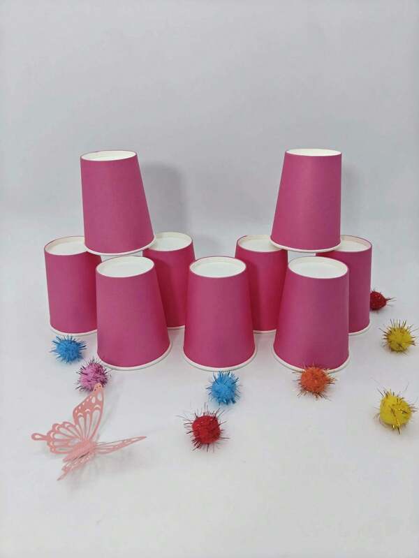 250ml Hot Pink Paper Disposable Cups, Simple Classic Paper Cups For Drinking
