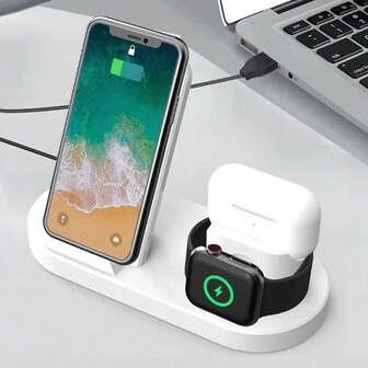 15W Three-In-One Wireless Charging Station Compatible With Apple/Samsung Phones, Watch And Earphone Stand