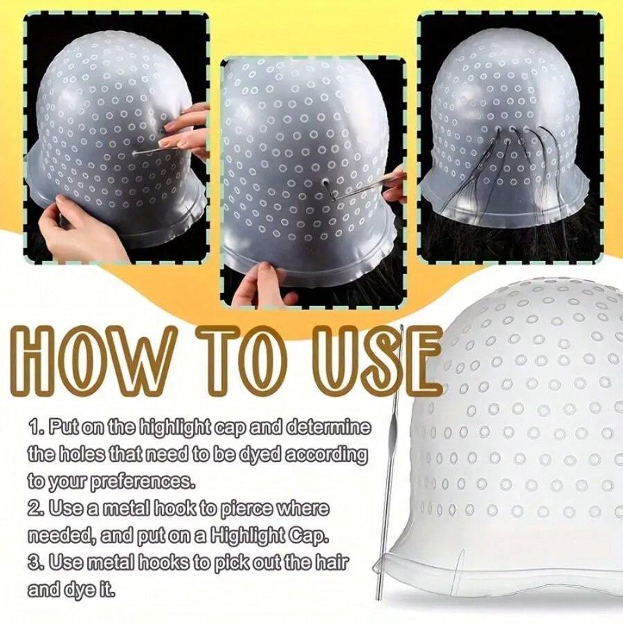 Silicone Hair Dye Hat With Hook, DIY Hair Dyeing Cap, Professional