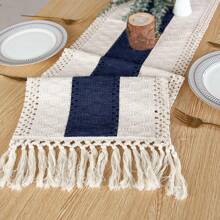 1pc Boho Table Runner  Macrame Table Runners For Home Decor Cream & Brown Macrame Table Runner With Tassels For Boho Dining Bedroom Decor Rustic Bridal Shower