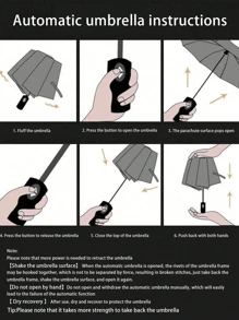 簡單單色可攜式全自動乙烯基雨傘，有多種顏色可選 - 黑色 - 查看 7