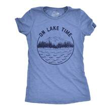 Womens On Lake Time T Shirt Funny Summer Vacation Outdoors Tee For Ladies Funny Womens T Shirts Cute Vintage Fashion Casual Ladies T-Shirt Gift - 希瑟淺藍色 - 查看 1