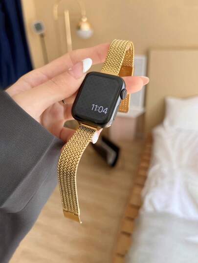 1pc Stainless Steel Delicate Wheat Pattern Strap, Suitable For 38/40/41/44/45/49/42/46mm S11/SE3/Ultra3/Ultra/SE/SE2/10/9/8/7/6/5/4/3/2/1, Women