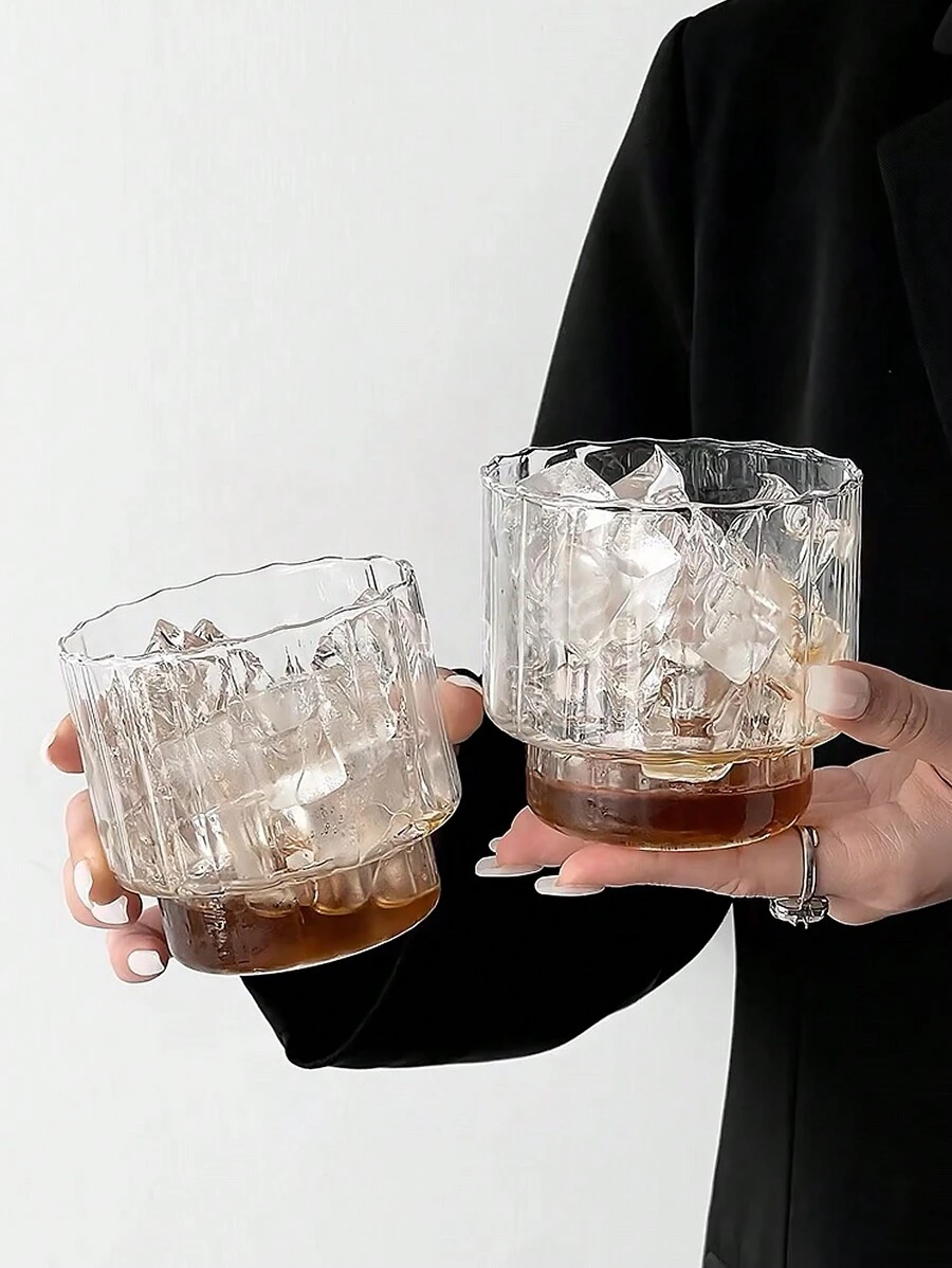 1 件复古风格简约竖条纹玻璃杯,适用于咖啡馆冰美式拿铁、冷饮、果汁和饮料 - 無色 - 查看 1