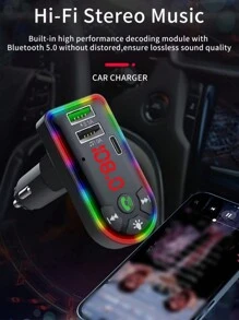 Lecteur MP3 de voiture Bluetooth F7, récepteur Bluetooth, chargeur de voiture avec double USB, éclairage d'ambiance