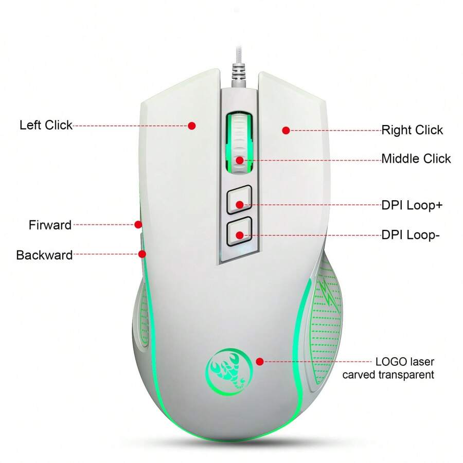 HXSJ HXSJ Wired USB Mouse With Colored Backlight, 3600DPI Adjustable